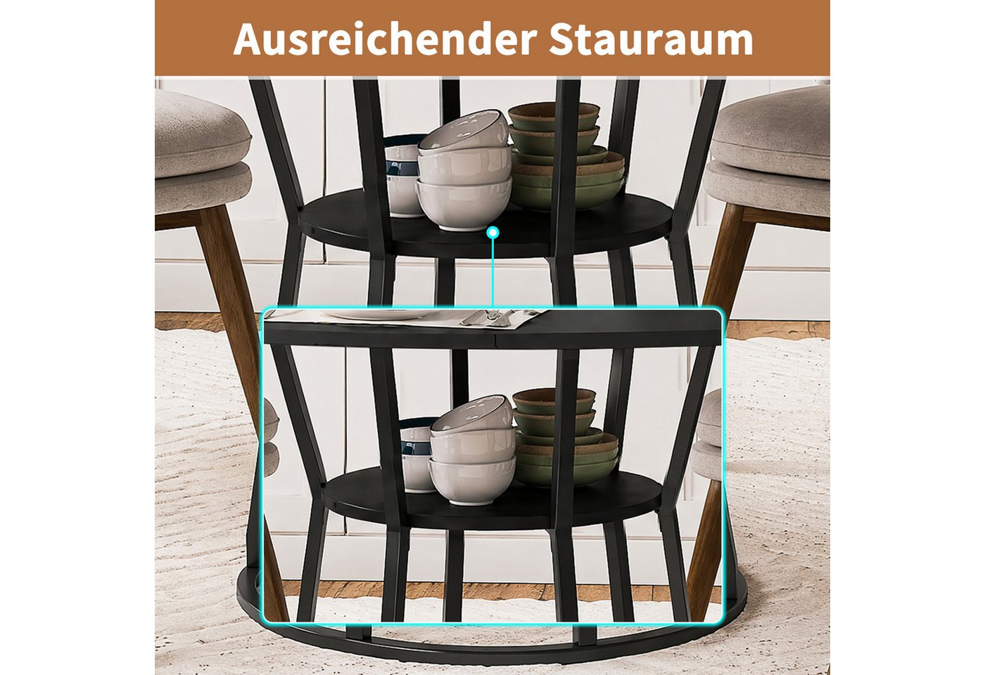 BELUPAI Esstisch Runder Esstisch, Küchentisch,Esszimmertisch (Set, 1-St., 120x75 cm, 1 Tisch,4-6 Personen), Metallgestell,Braun – Bild 3 von 5