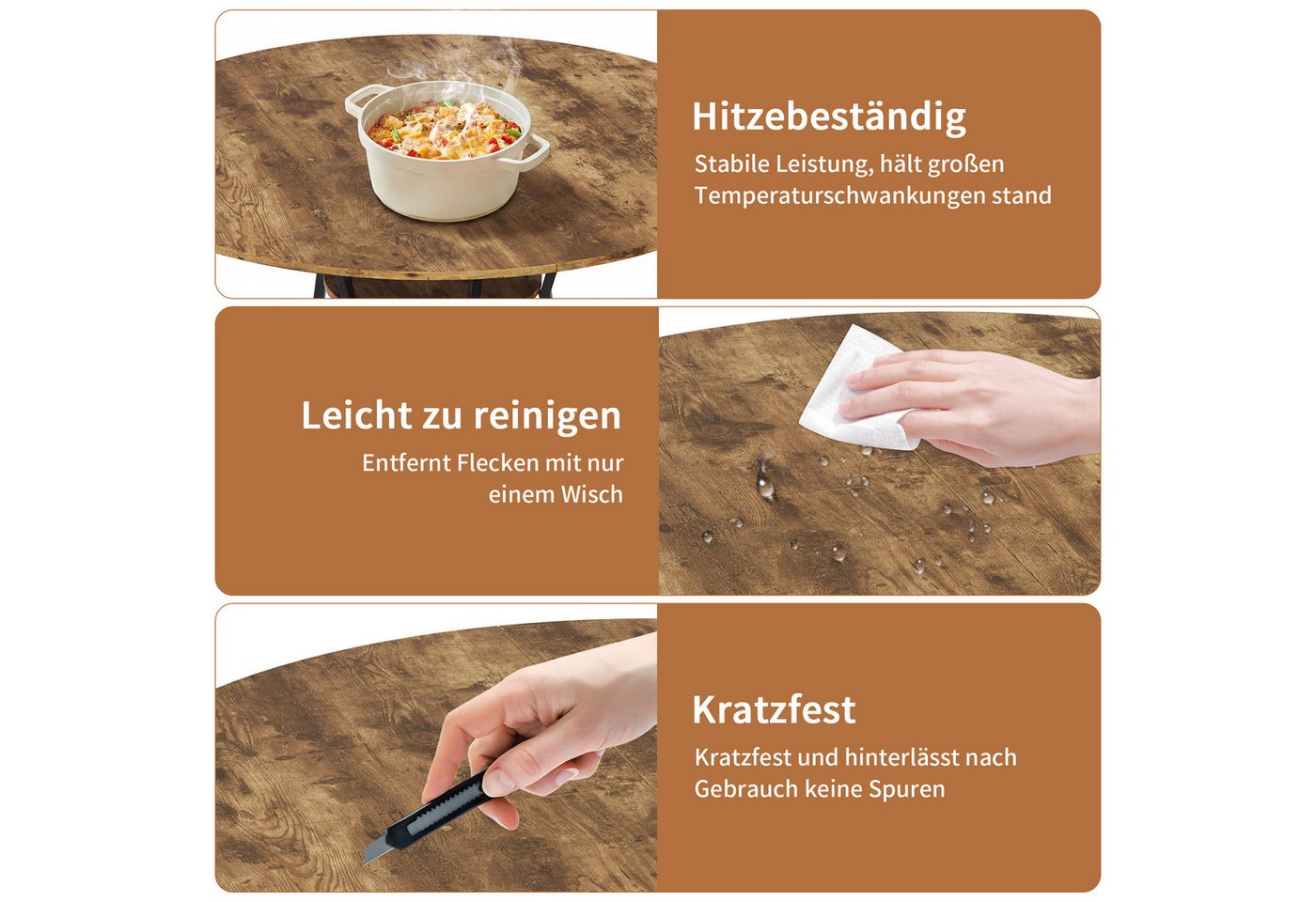 BELUPAI Esstisch Runder Esstisch, Küchentisch,Esszimmertisch (Set, 1-St., 120x75 cm, 1 Tisch,4-6 Personen), Metallgestell,Braun – Bild 4 von 5