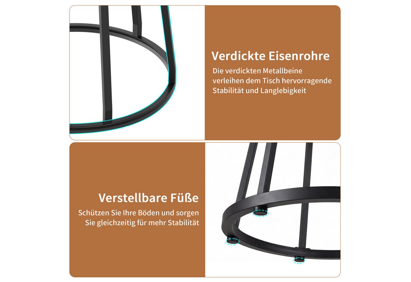 BELUPAI Esstisch Runder Esstisch, Küchentisch,Esszimmertisch (Set, 1-St., 120x75 cm, 1 Tisch,4-6 Personen), Metallgestell,Braun – Bild 5 von 5