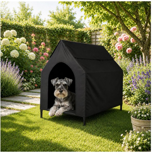 belviona Gartenliege, erhöhtes Hundebett belastbar bis 40 kg, 90x65x85 cm, schwarz, 1 St., für Garten, Terrasse & Balkon, wasserabweisend