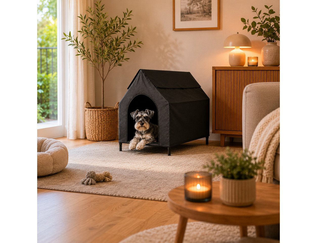 belviona Gartenliege, erhöhtes Hundebett belastbar bis 40 kg, 90x65x85 cm, schwarz, 1 St., für Garten, Terrasse & Balkon, wasserabweisend – Bild 2 von 4