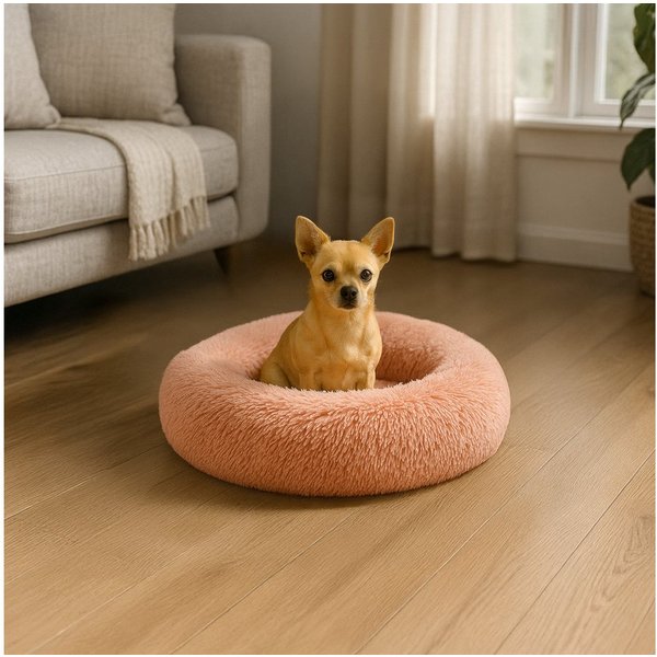 belviona Tierbett in Donut-Form mit ergonomischen Rand, 40 cm Durchmesser, altrosa, Polyester, Schlafen wie auf Wolken, mit weicher Füllung, Anti-Rutsch