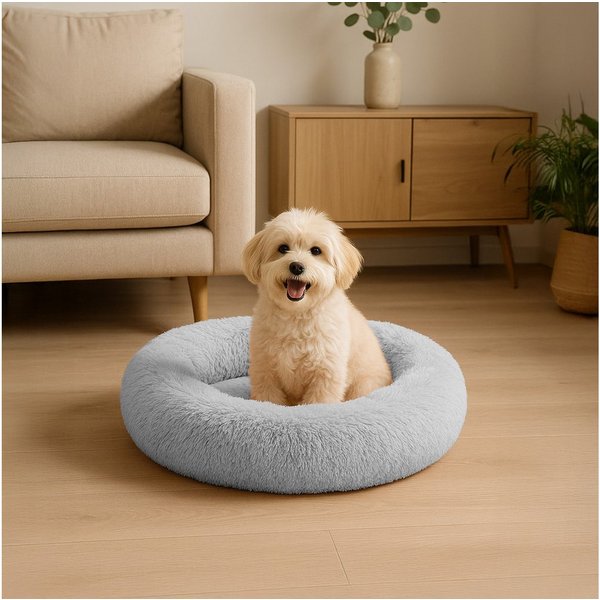 belviona Tierbett in Donut-Form mit ergonomischen Rand, 40 cm Durchmesser, hellgrau, Polyester, Schlafen wie auf Wolken, mit weicher Füllung, Anti-Rutsch