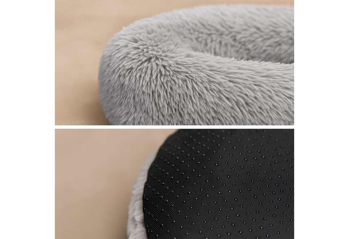 belviona Tierbett in Donut-Form mit ergonomischen Rand, 40 cm Durchmesser, hellgrau, Polyester, Schlafen wie auf Wolken, mit weicher Füllung, Anti-Rutsch – Bild 3 von 4