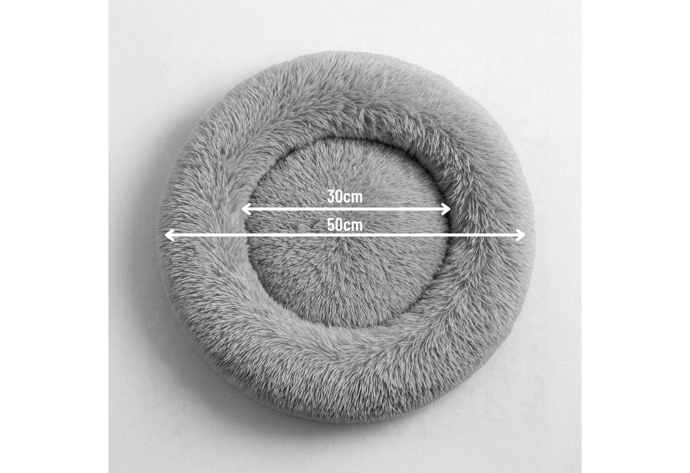 belviona Tierbett in Donut-Form mit ergonomischen Rand, 40 cm Durchmesser, hellgrau, Polyester, Schlafen wie auf Wolken, mit weicher Füllung, Anti-Rutsch – Bild 4 von 4