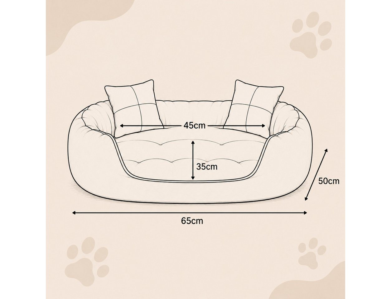 belviona Tierkissen, Katzenbettchen mit niedrigem Einstieg, 65x50 cm, braun/beige, Oxford, Katzenkörbchen 4-in-1, wendbares Katzenbett – Bild 4 von 5