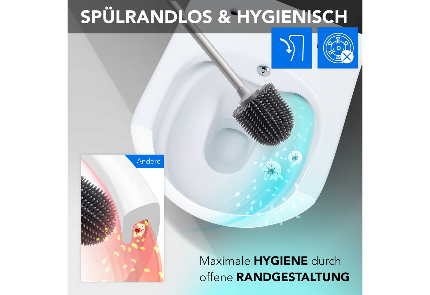 Belvit Dusch-WC Toilette mit integriertem Bidet, mit Warm- & Kaltwasser, ohne Spülrand, WC ohne Deckel, mit Anschlussmaterial und Edelstahl-Verschlauchung, robu – Bild 5 von 5