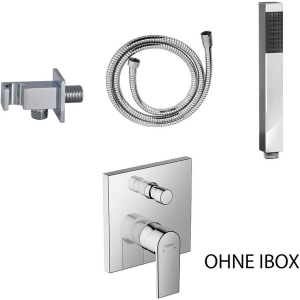Belvit Duscharmatur Duschset mit Hansgrohe Unterputz-Wannenmischer, Chrom & Matt-Schwarz (Spar-Set, Verschiedene Setgrößen) für Dusche & Wanne, einfache Montage