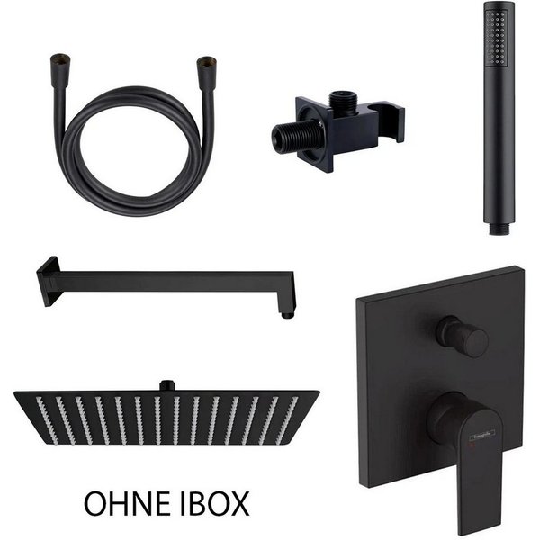 Belvit Duscharmatur Duschset mit Hansgrohe Unterputz-Wannenmischer, Chrom & Matt-Schwarz (Spar-Set, Verschiedene Setgrößen) für Dusche & Wanne, einfache Montage
