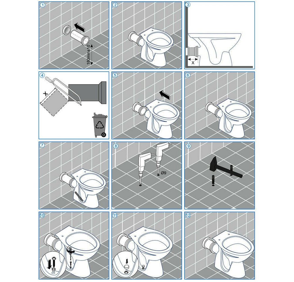 Belvit Tiefspül-WC BV-EW2002, Belvit Stand-WC Tiefspüler Abgang Wand Waagerecht Toilette WC – Bild 5 von 5