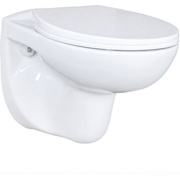 Belvit Tiefspül-WC EGWWC01, Spülrandloses Wand-WC mit Softclose-Deckel, aus Keramik, weiß, 35×37×55 cm (B/H/T), Hänge-WC mit ovaler Form, zeitloses Design
