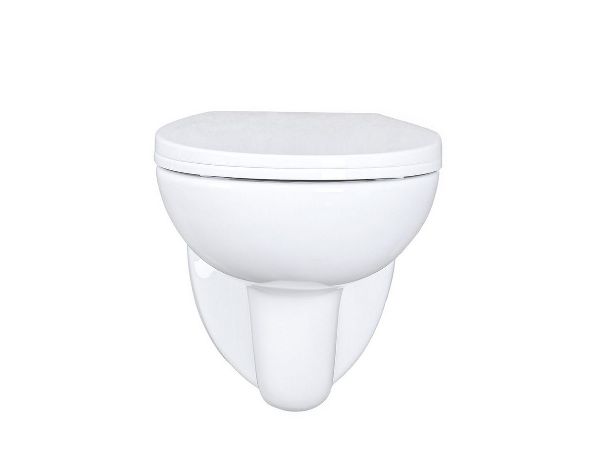 Belvit Tiefspül-WC EGWWC01, Spülrandloses Wand-WC mit Softclose-Deckel, aus Keramik, weiß, 35×37×55 cm (B/H/T), Hänge-WC mit ovaler Form, zeitloses Design – Bild 2 von 5