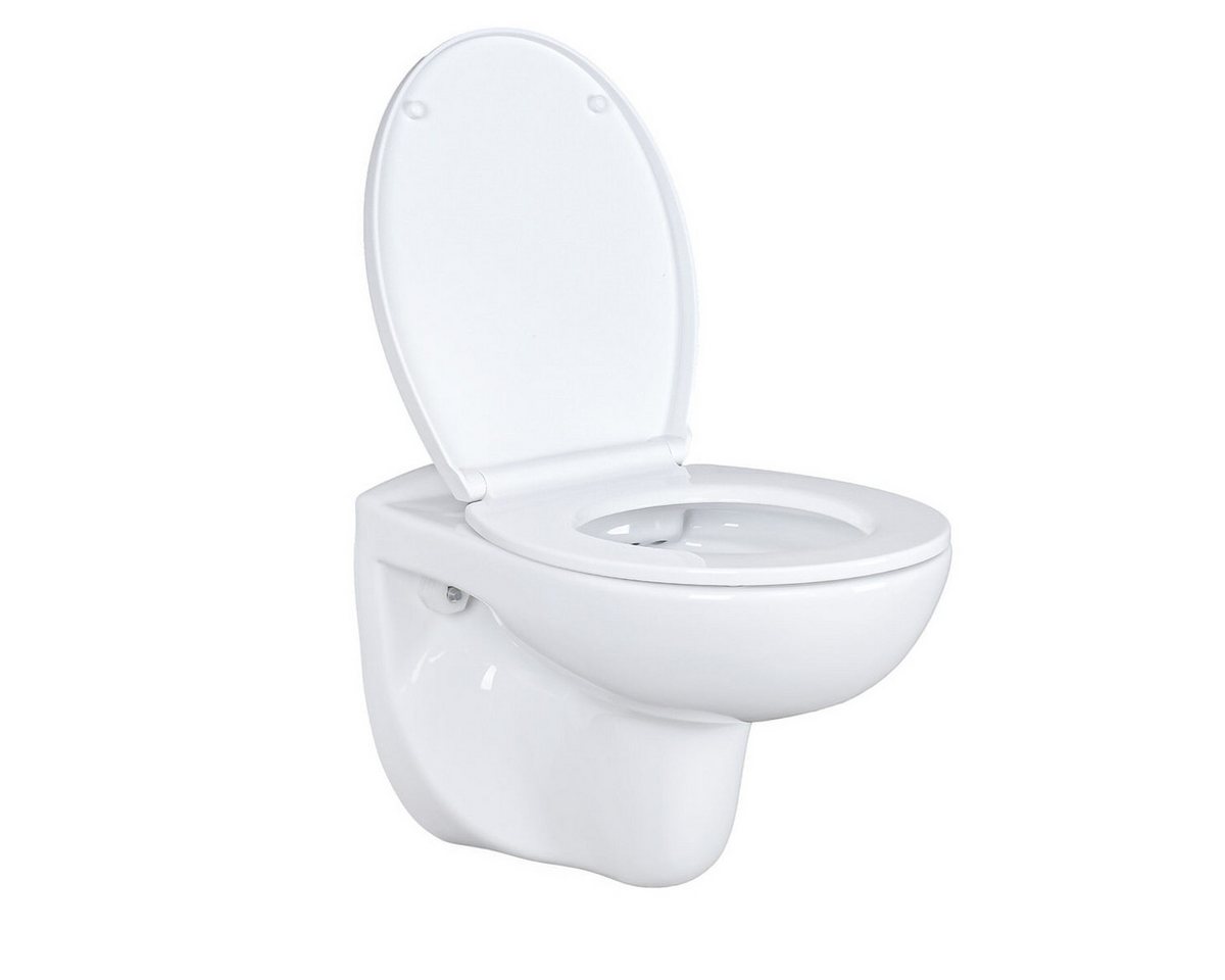 Belvit Tiefspül-WC EGWWC01, Spülrandloses Wand-WC mit Softclose-Deckel, aus Keramik, weiß, 35×37×55 cm (B/H/T), Hänge-WC mit ovaler Form, zeitloses Design – Bild 3 von 5