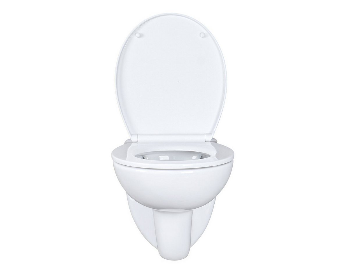 Belvit Tiefspül-WC EGWWC01, Spülrandloses Wand-WC mit Softclose-Deckel, aus Keramik, weiß, 35×37×55 cm (B/H/T), Hänge-WC mit ovaler Form, zeitloses Design – Bild 4 von 5