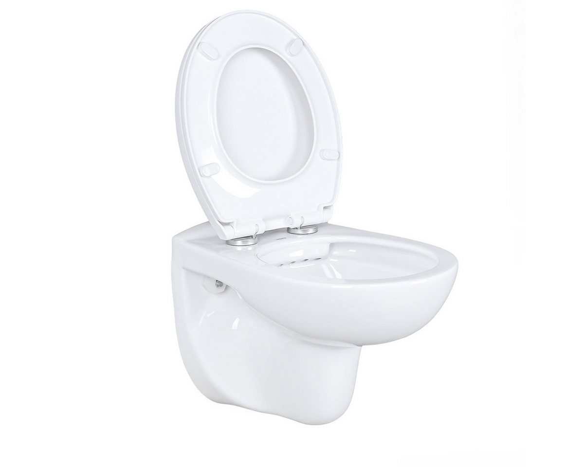 Belvit Tiefspül-WC EGWWC01, Spülrandloses Wand-WC mit Softclose-Deckel, aus Keramik, weiß, 35×37×55 cm (B/H/T), Hänge-WC mit ovaler Form, zeitloses Design – Bild 5 von 5