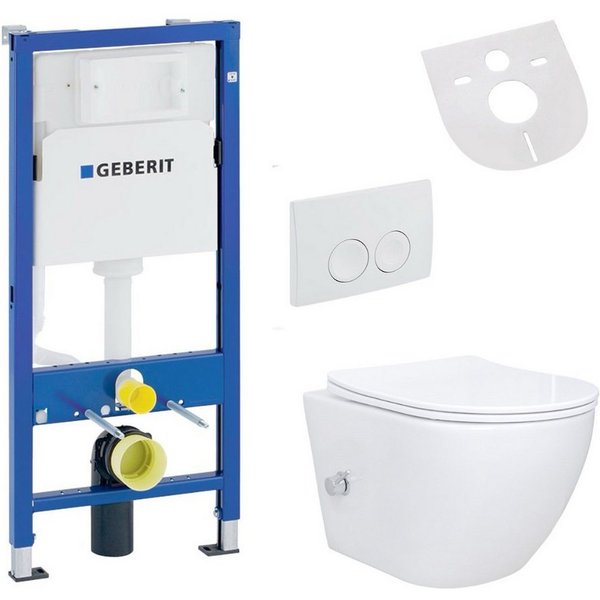 Belvit Tiefspül-WC UP100-AL55800-SET, Spülrandloses Hänge WC Set mit Bidet Taharet Funktion Softclose