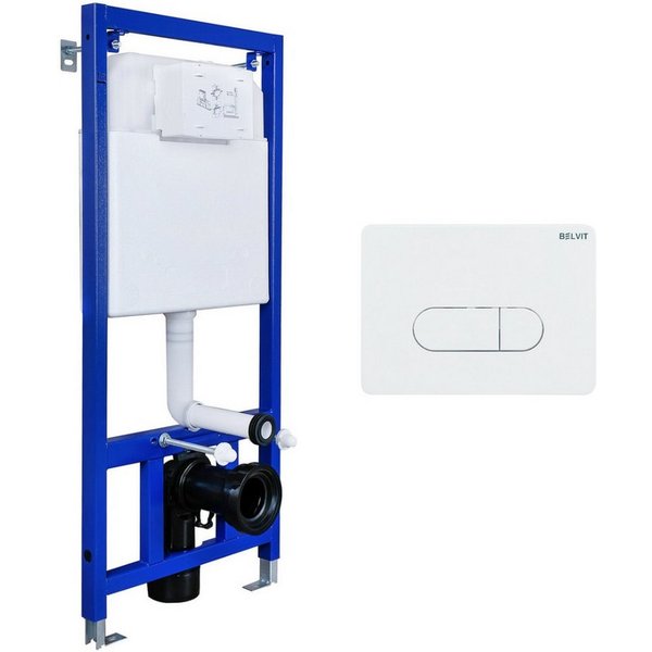 Belvit Vorwandelement WC WC-Montageelement Wand-WC mit Spülkasten & Betätigungsplatte, 6 l, Spar-Set, 1 St., 2-Mengen-Spülung, 3/6 L Spülung, für Trockenbau & M