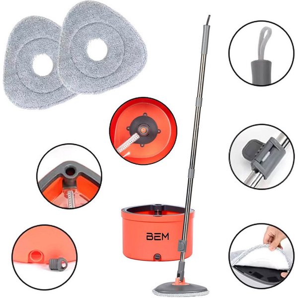 BEM Wischmopp ORBITA Bodenwischer Set mit Eimer, selbsttrennendes Schmutz und Frischwassersystem inkl. 2 Mopp-Köpfe