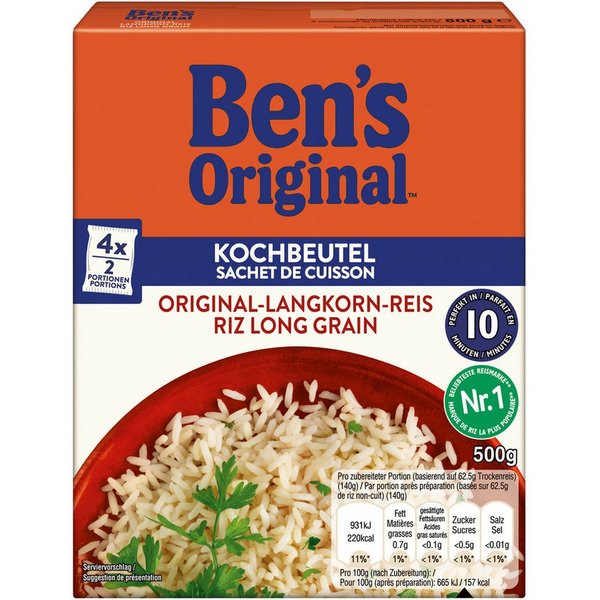 Ben's Original Reis, Bens Original Langkorn Reis 10 Minuten praktische Kochbeutel 500g