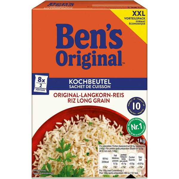 Ben's Original Reis, Bens Original Langkorn Reis 10 Minuten praktische Kochbeutel 1000g