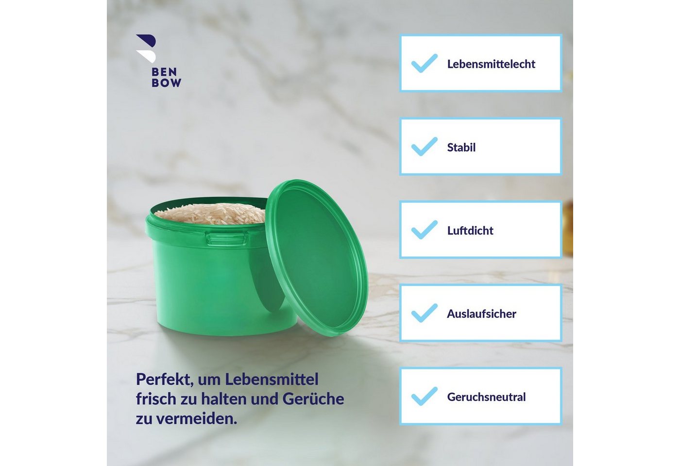 BENBOW Aufbewahrungssystem Eimer mit Deckel 30 20 10 1 0,5 L Grün Lebensmittelecht Eimer, Polypropylen - Lebensmittelecht, Geschmacksneutral, Auslaufsicher, (1- – Bild 3 von 5
