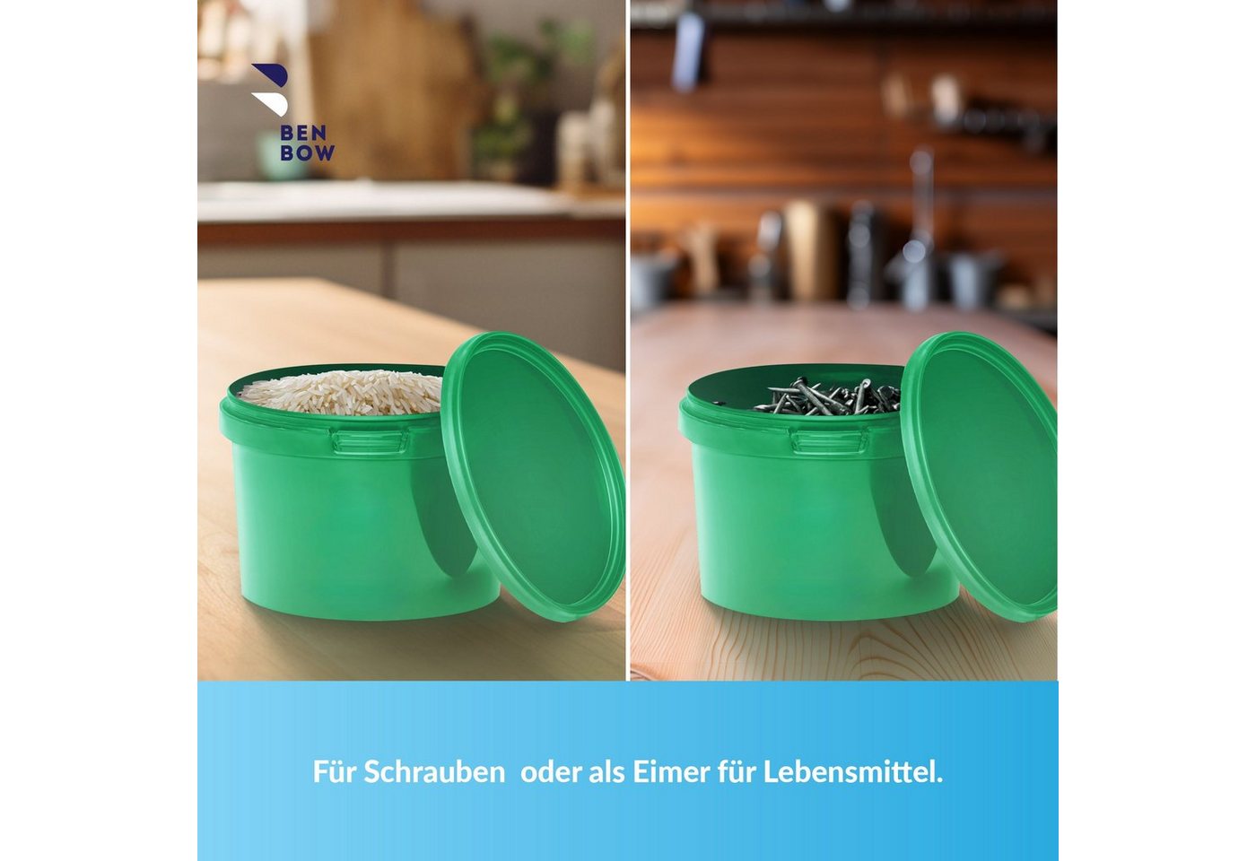 BENBOW Aufbewahrungssystem Eimer mit Deckel 30 20 10 1 0,5 L Grün Lebensmittelecht Eimer, Polypropylen - Lebensmittelecht, Geschmacksneutral, Auslaufsicher, (1- – Bild 5 von 5