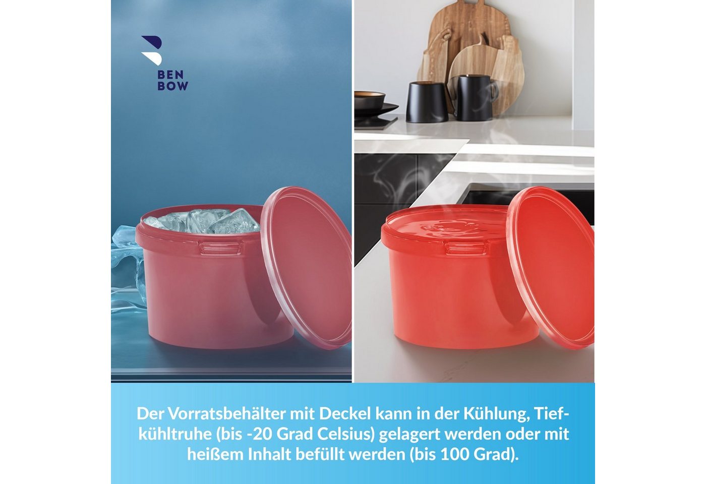 BENBOW Aufbewahrungssystem Eimer mit Deckel 30 20 10 1 0,5 L Rot Lebensmittelecht Eimer, Polypropylen - Lebensmittelecht, Geschmacksneutral, Auslaufsicher, (1-t – Bild 4 von 5