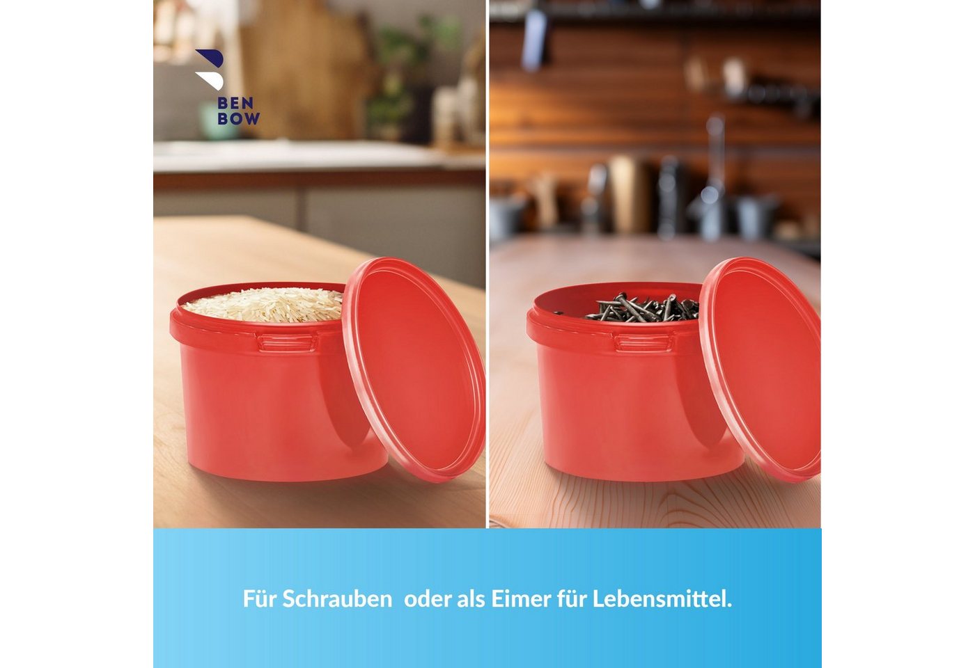 BENBOW Aufbewahrungssystem Eimer mit Deckel 30 20 10 1 0,5 L Rot Lebensmittelecht Eimer, Polypropylen - Lebensmittelecht, Geschmacksneutral, Auslaufsicher, (1-t – Bild 5 von 5