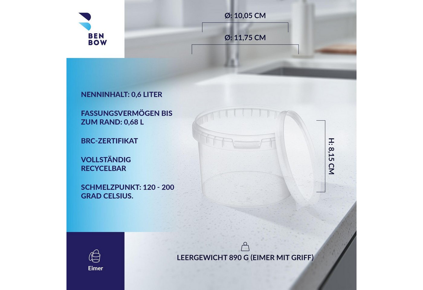 BENBOW Aufbewahrungssystem Eimer mit Deckel 30 20 10 5 3 1 0,5 L Transparent Lebensmittelecht, Polypropylen - Lebensmittelecht, Geschmacksneutral, Auslaufsicher – Bild 5 von 5