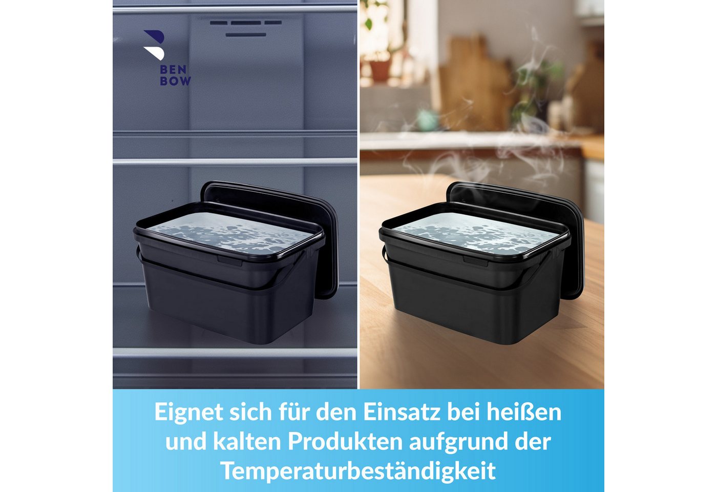 BENBOW Aufbewahrungssystem Rechteckiger Eimer mit Deckel 5l schwarz - lebensmittelecht - leer, Polypropylen - Lebensmittelecht, Geschmacksneutral, Auslaufsicher – Bild 4 von 5