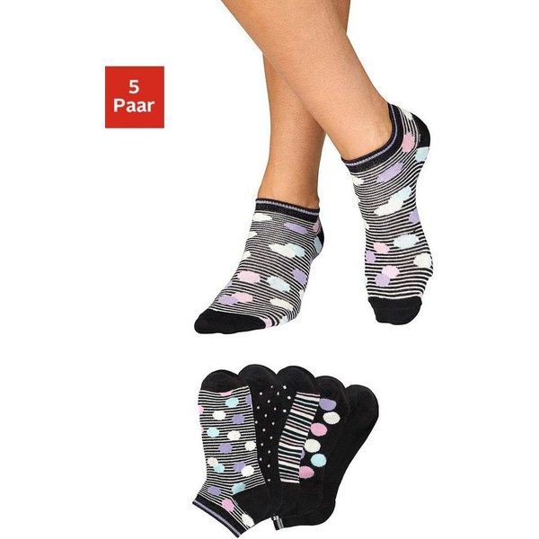 Bench. Sneakersocken Damen bunte Söckchen, unterschiedliche Designs (Packung, 5-Paar, Gr. 35-38 bis 39-42) gestreift und gepunktet