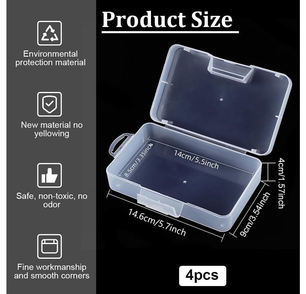 Benecreat Aufbewahrungsdose 4er Set Kunststoff-Aufbewahrungsboxen 16 x 9 x 4 cm mit Klappdeckel (4-teiliges Set Kunststoff-Aufbewahrungsboxen mit Scharnierdecke – Bild 2 von 5