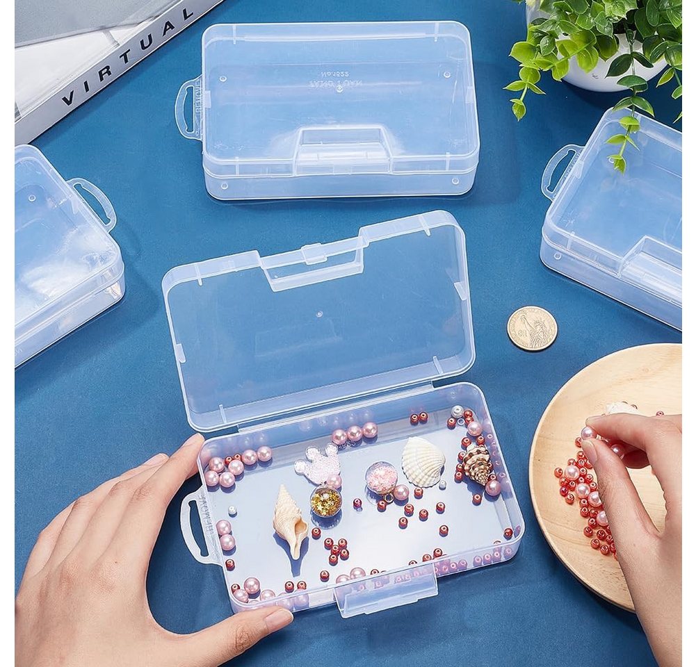 Benecreat Aufbewahrungsdose 4er Set Kunststoff-Aufbewahrungsboxen 16 x 9 x 4 cm mit Klappdeckel (4-teiliges Set Kunststoff-Aufbewahrungsboxen mit Scharnierdecke – Bild 5 von 5