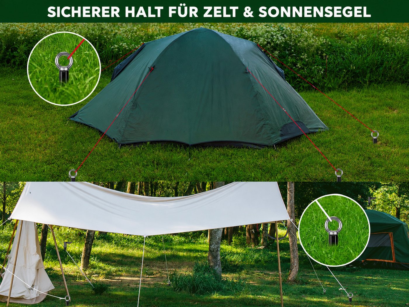 BeneLabel Bodenanker 61cm, 4 Stück, schwarz, Einschraubbare Erdnägel mit 14mm Adapter, zum Eindrehen, (4-St), für Trampolin, Schaukel, Zelt, Carport & Slackline – Bild 2 von 5