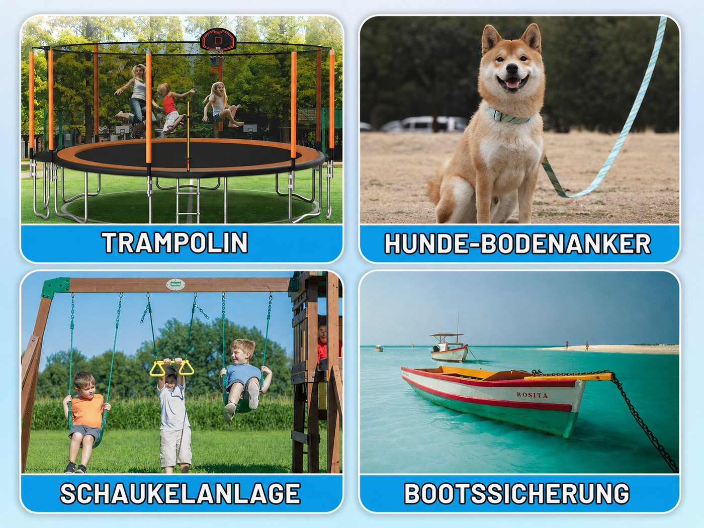 BeneLabel Bodenanker 61cm, 4 Stück, schwarz, Einschraubbare Erdnägel mit 14mm Adapter, zum Eindrehen, (4-St), für Trampolin, Schaukel, Zelt, Carport & Slackline – Bild 4 von 5