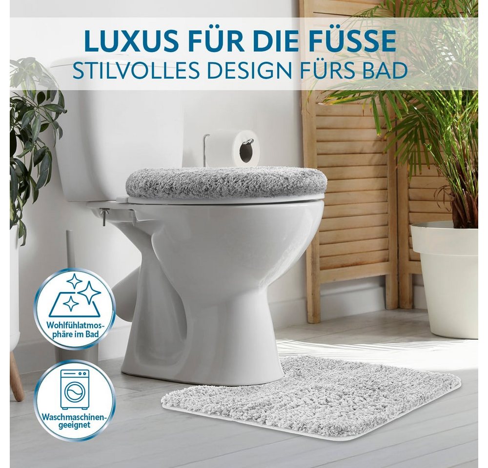 Benkstein Badematte Set 2-teilig, rutschfest, pflegeleicht, maschinenwaschbar, WC Vorleger + WC-Deckelbezug, Polyester 1700gr/m2/TPR, Badvorleger und WC Teppich – Bild 2 von 5