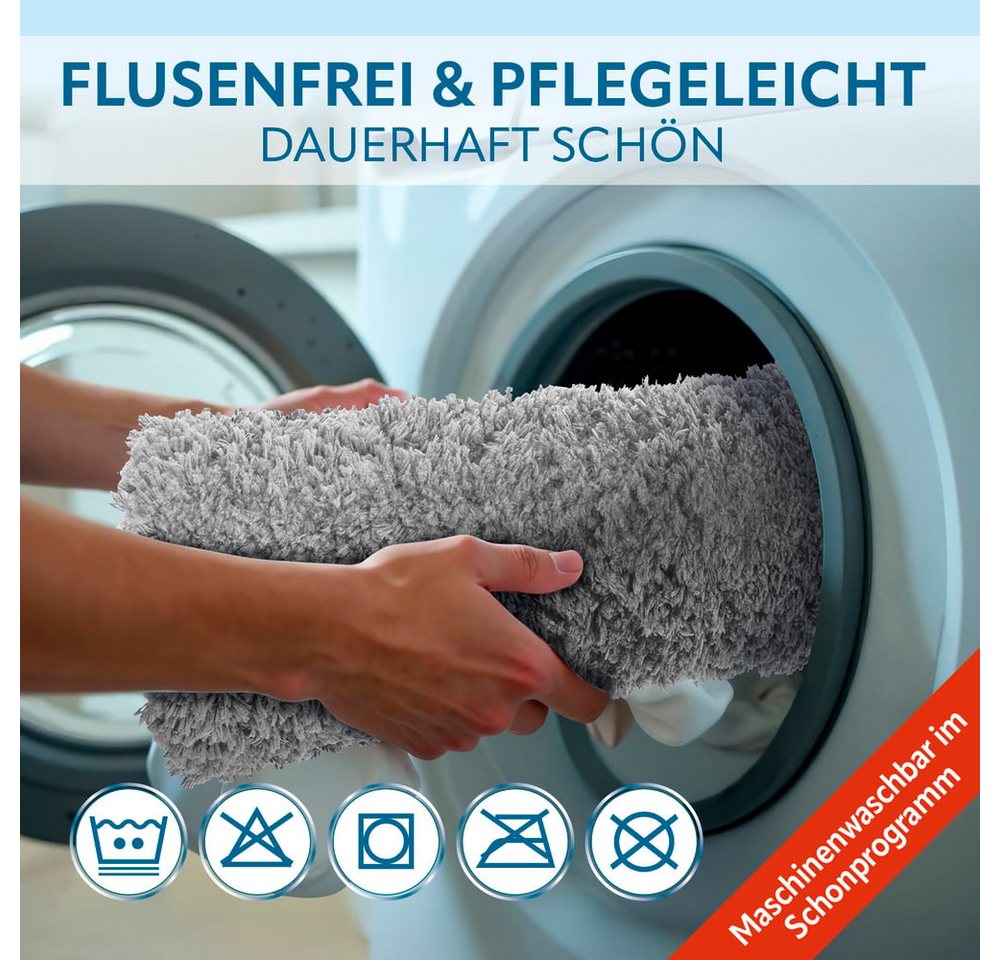 Benkstein Badematte Set 2-teilig, rutschfest, pflegeleicht, maschinenwaschbar, WC Vorleger + WC-Deckelbezug, Polyester 1700gr/m2/TPR, Badvorleger und WC Teppich – Bild 4 von 5