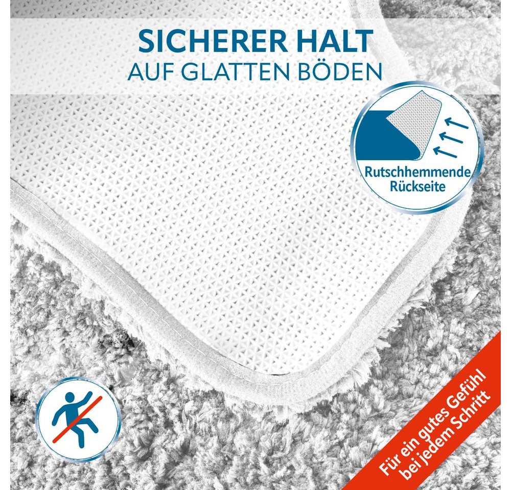 Benkstein Badematte Set 2-teilig, rutschfest, pflegeleicht, maschinenwaschbar, WC Vorleger + WC-Deckelbezug, Polyester 1700gr/m2/TPR, Badvorleger und WC Teppich – Bild 5 von 5