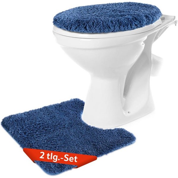 Benkstein Badematte Set 2-teilig, rutschfest, pflegeleicht, maschinenwaschbar, WC Vorleger + WC-Deckelbezug, Polyester 1700gr/m2/TPR, Badvorleger und WC Teppich