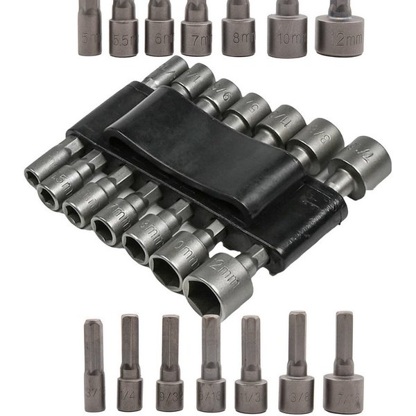 BENSON Bit-Set Stecknuss Bit Nuss Set 14-teilig Außensechskant, 5-12mm, Steckschlüssel, Bitsatz