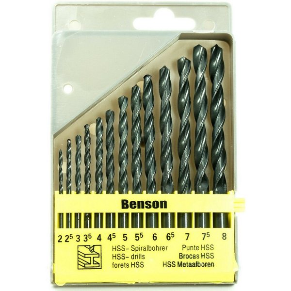 BENSON Bohrer- und Bitset 13x Spiralbohrer HSS Set Metallbohrer Bohrerset 2-8 mm, Bohrer, Werkzeug