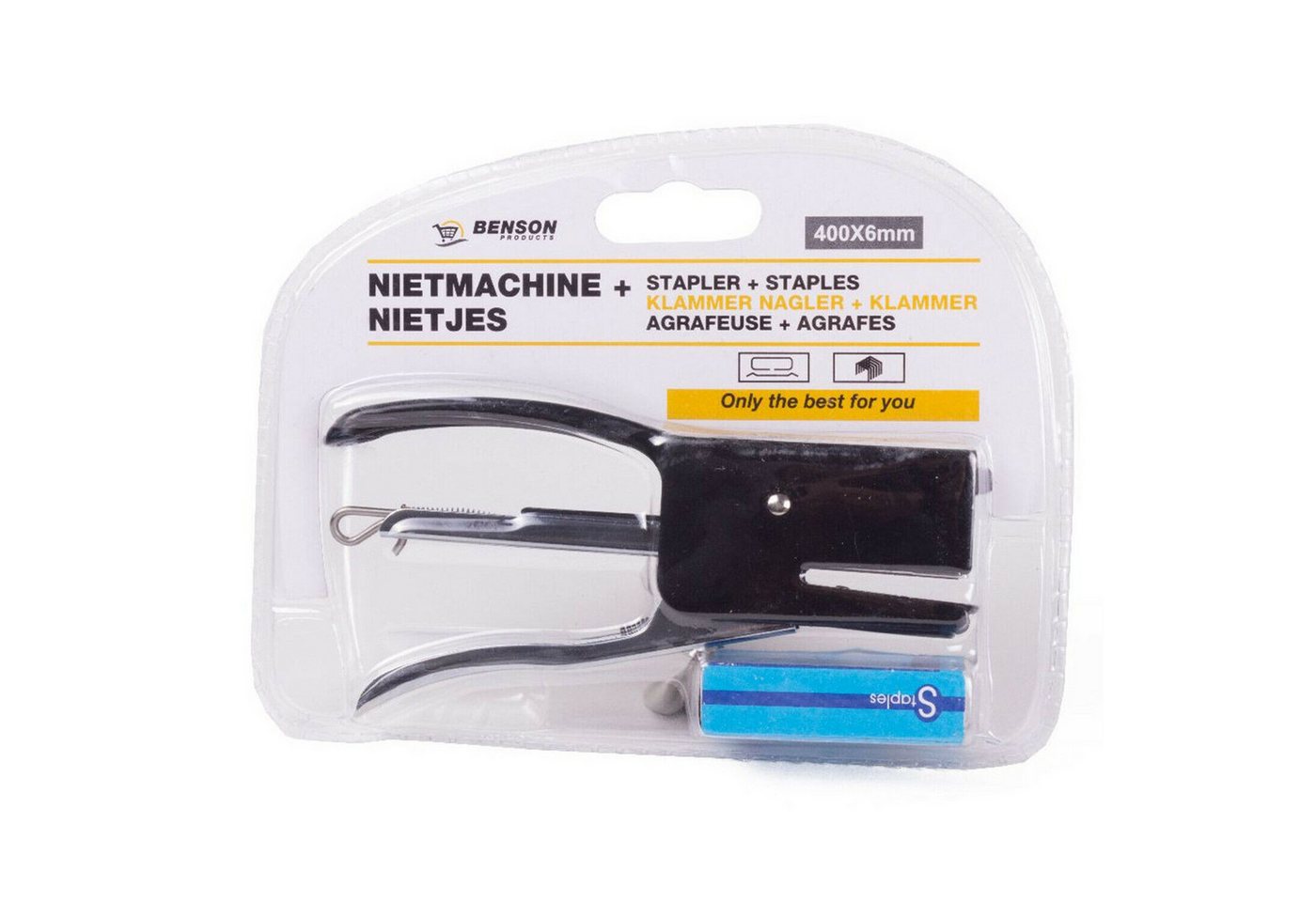 BENSON Handtacker Vater Heftklammern Tacker Set mit 500 Klammern zufällige Farbe, (1 tlg), Büro, Heftgerät Set + Heftklammern – Bild 2 von 2