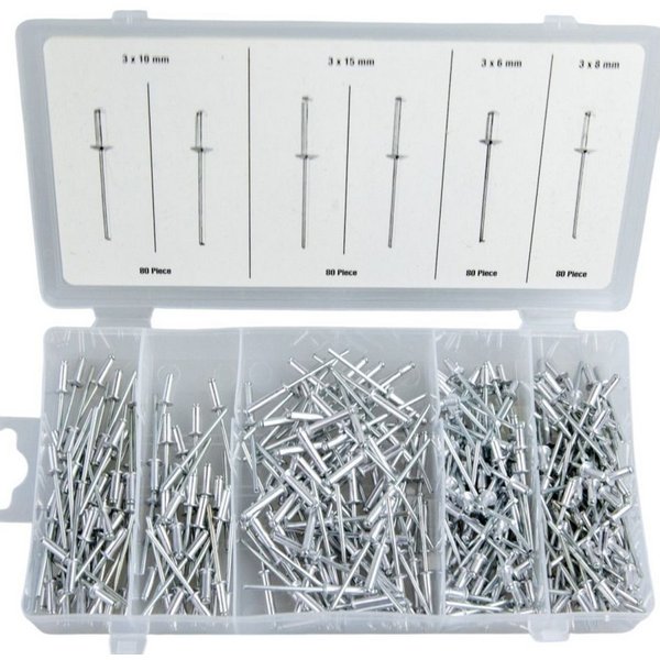 Benson Tools Niete Blindnieten 320tlg. Sortiment Alu/Stahl Popnieten Flachrundkopf Nieten, gehärtet