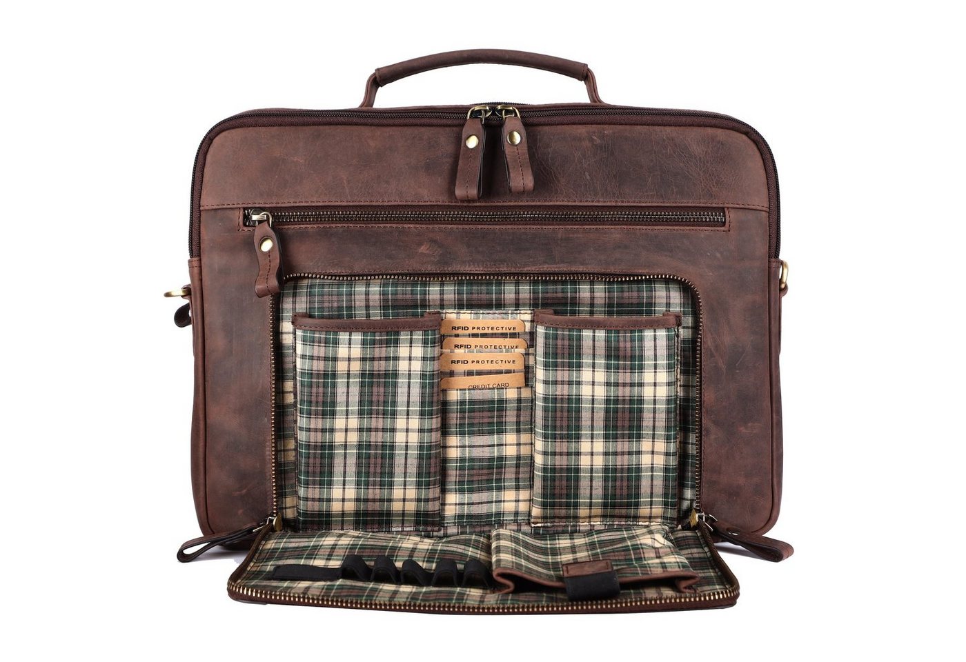 Benthill Aktentasche Echt Leder Laptoptasche Notebooktasche Umhängetasche Laptoptasche, Schultergurt / Umhängegurt Reißverschlussfach – Bild 3 von 5