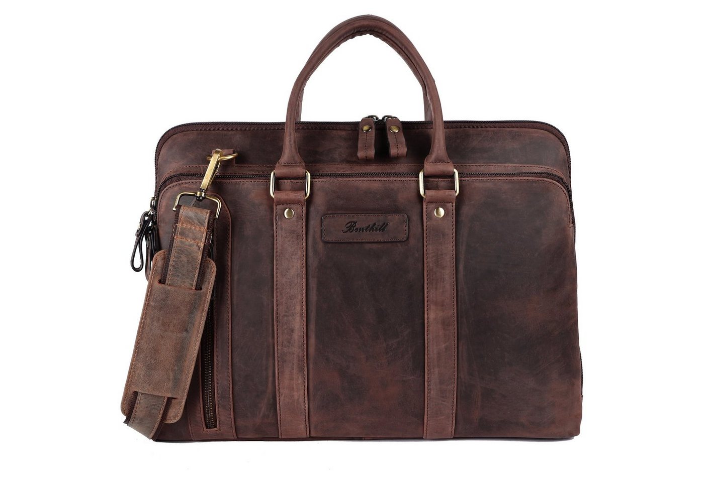 Benthill Aktentasche Echt Leder Laptoptasche Notebooktasche Umhängetasche Laptoptasche, Schultergurt / Umhängegurt Reißverschlussfach – Bild 2 von 5