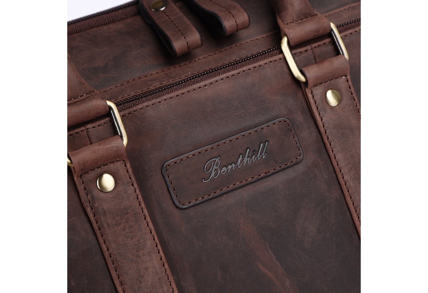 Benthill Aktentasche Echt Leder Laptoptasche Notebooktasche Umhängetasche Laptoptasche, Schultergurt / Umhängegurt Reißverschlussfach – Bild 5 von 5