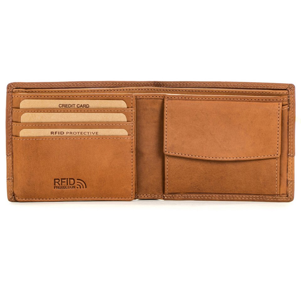 Benthill Geldbörse Herren Echt-Leder Geldbeutel RFID Großes Portemonnaie Männer Vintage, RFID-Schutz Kartenfächer Münzfach – Bild 2 von 5