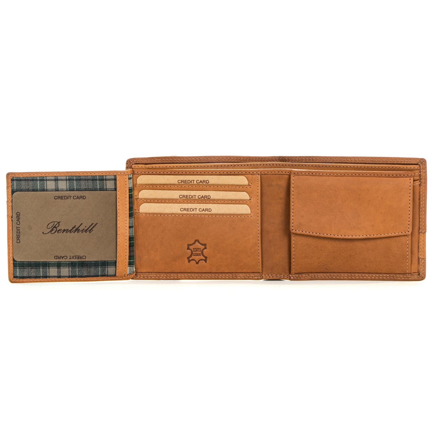 Benthill Geldbörse Herren Echt-Leder Geldbeutel RFID Großes Portemonnaie Männer Vintage, RFID-Schutz Kartenfächer Münzfach – Bild 3 von 5