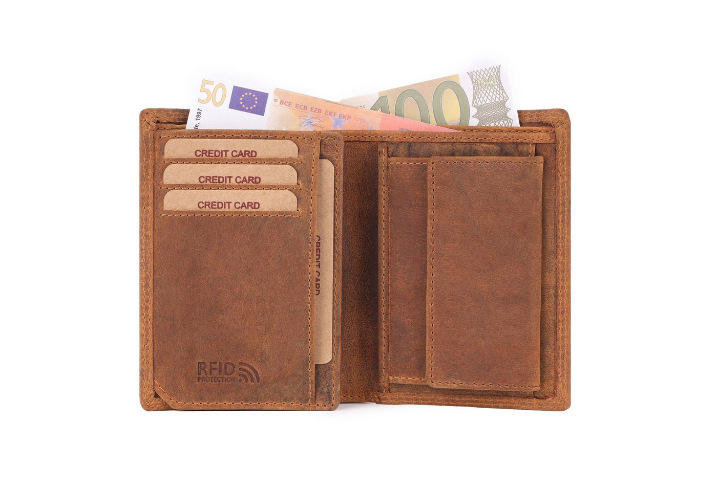 Benthill Geldbörse Herren Echt Leder Geldbeutel RFID Männer Portemonnaie Slim Portmonee, RFID-Schutz Kartenfächer Münzfach – Bild 3 von 5