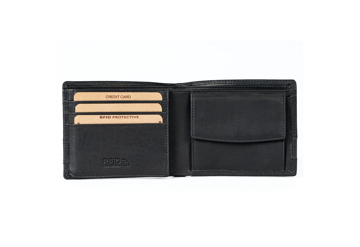 Benthill Geldbörse Herren Echt-Leder Geldbeutel RFID Großes Portemonnaie Männer Vintage, RFID-Schutz Kartenfächer Münzfach – Bild 2 von 5